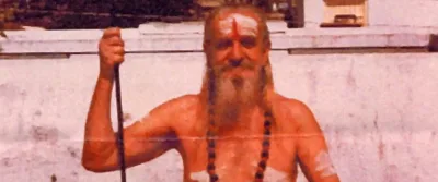 Shri Gurudev Mahendranath with trishul on roof top